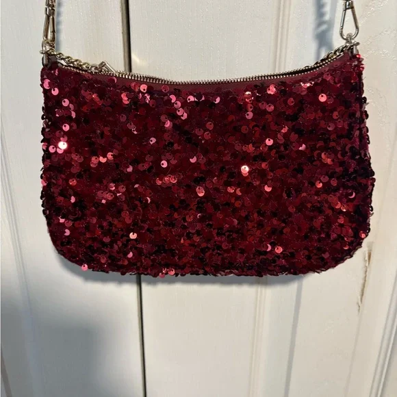 NWOT Kate Spade Kiki Sequin Convertible Crossbody Deep Berry Gold - Picture 3 of 4
